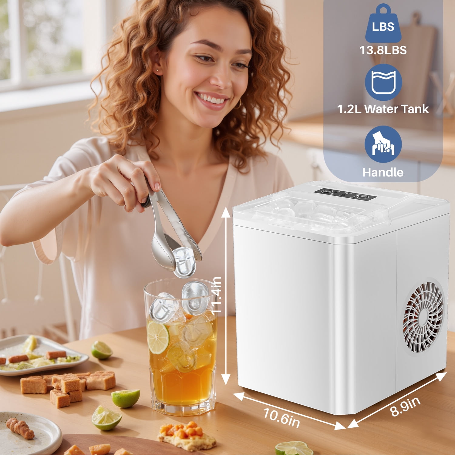 TINKLE WELL Portable Ice Maker, Countertop Self-Cleaning Machine with Ice Scoop & Basket, Ideal for Home, Kitchen, and Parties, White