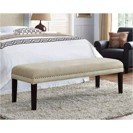 pemberly row upholstered bedroom bench in tan - walmart