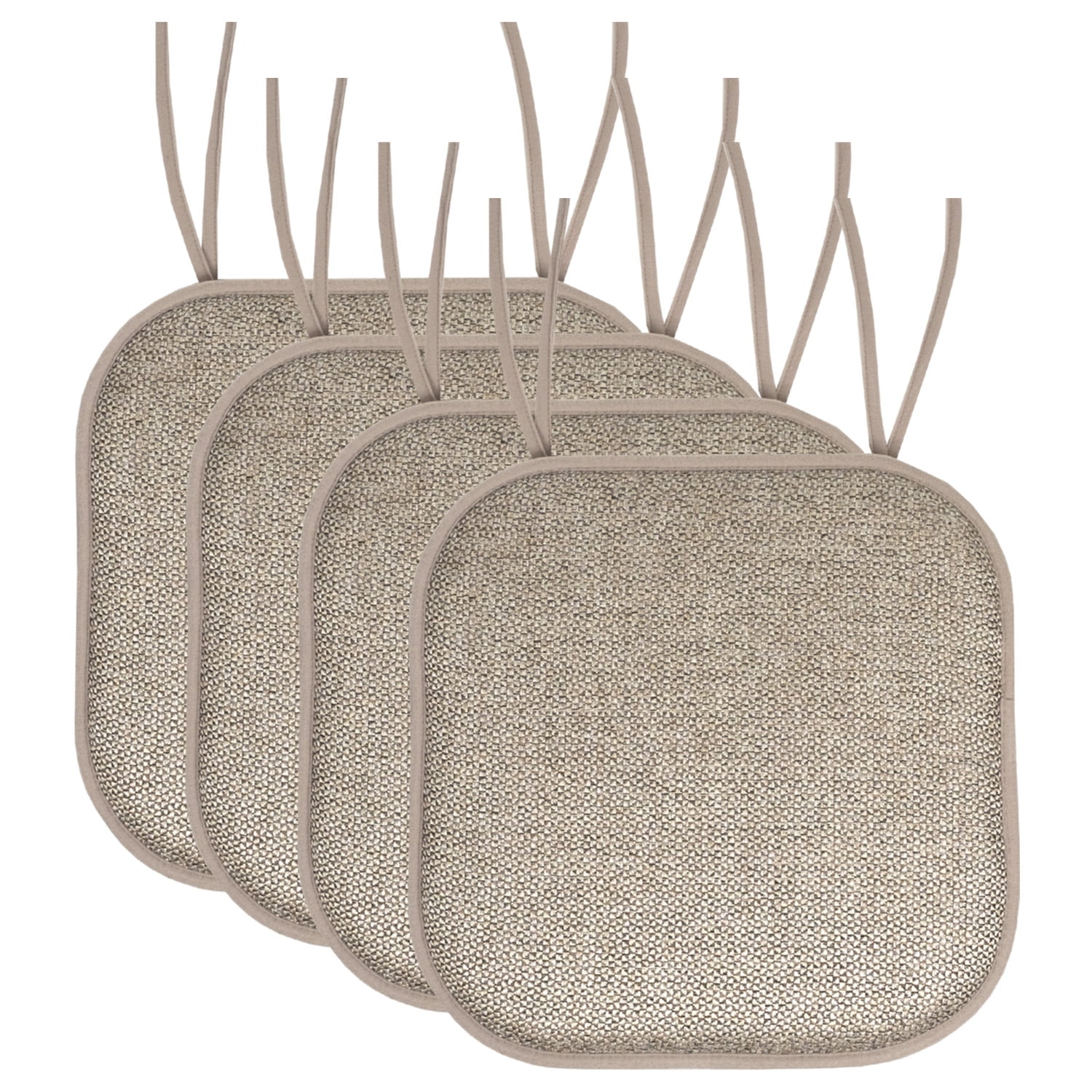 Cameron Memory Foam Non-Slip Chair Cushion Pad with Ties 4 Pack - Beige