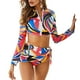 thumbnail image 1 of Conjunto de traje de baño de 3 piezas con cuello alto estampado, ajustado, de manga larga, para piscina y playa, de color XL, 1 of 5