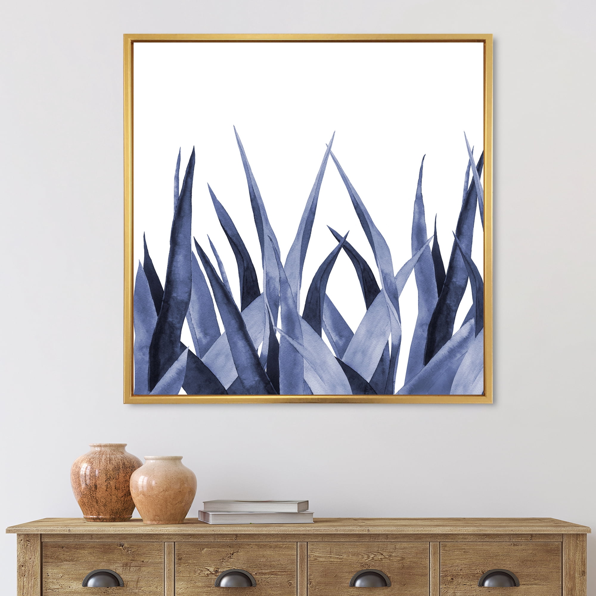 Designart 'Close Up Navy Blue Agave Leaves' Traditional Framed Canvas Wall Art Print