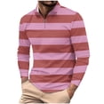 thumbnail image 2 of Donemore Men's Long Sleeve Stand Collar Zip-Up Pullover Shirt Striped Print Casual Business Top Trendy Sporty Style Design, 2 of 5