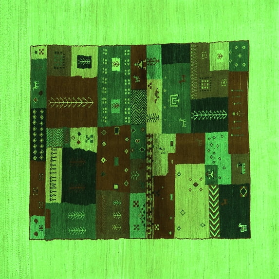 Ahgly Company Indoor Square Abstract Green Contemporary Area Rugs, 7' Square