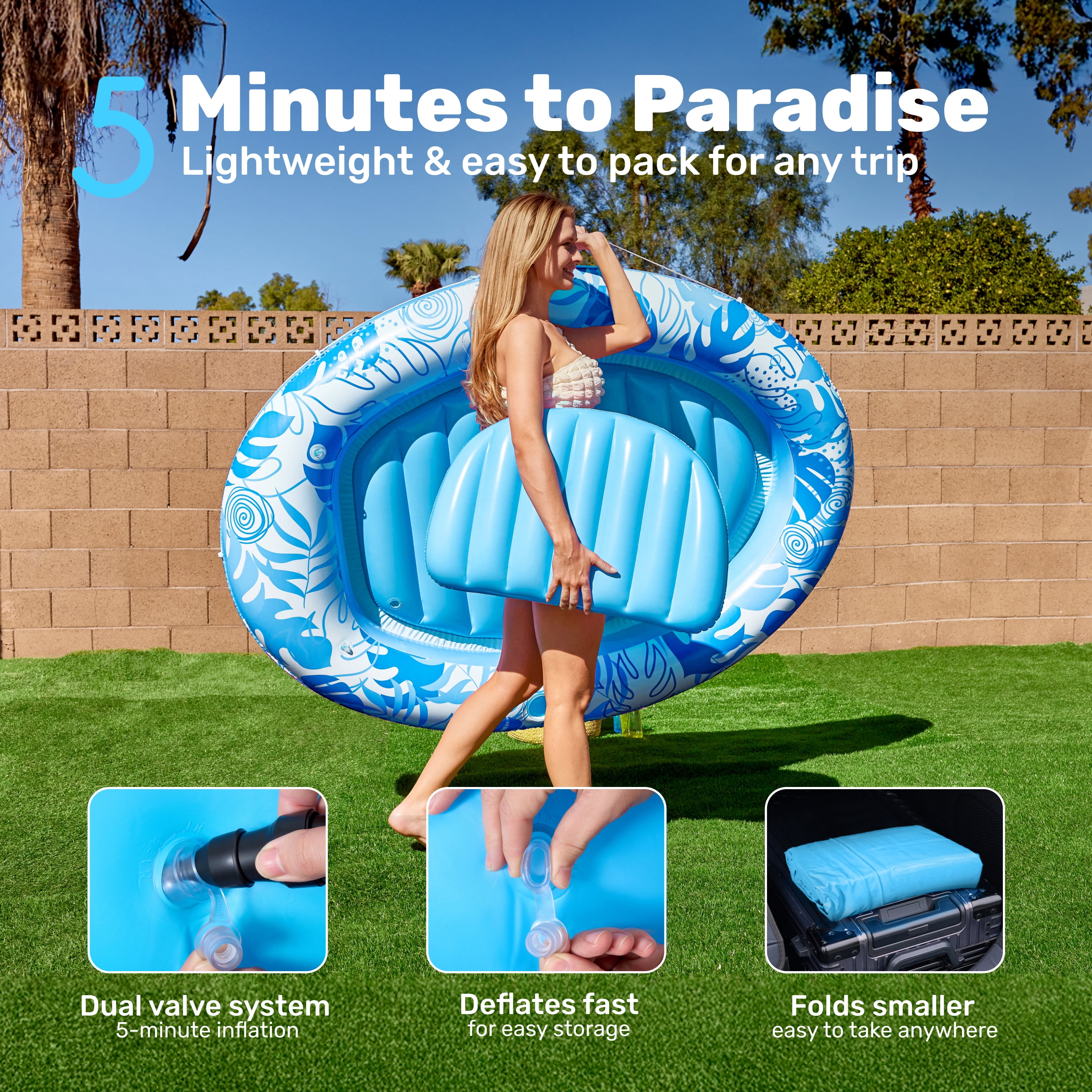 SLOOSH Inflatable Tanning Pool Lounger Float, 70" x 50" Oval Suntan Tub Floatie for Adults, Tanning Pool Suntan Tub Raft Floatie, Sunbathing Bed Lounge for Summer Water Party