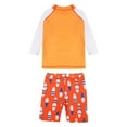 thumbnail image 4 of TiaoBug Boys 2 Pieces Shark Swimsuit Long Sleeve Rashguard Shirt with Boardshorts Tankini Set Orange 9-10, 4 of 7
