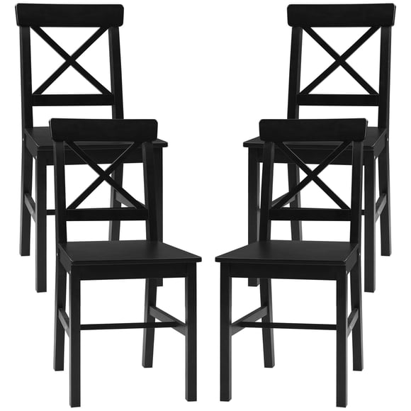 Set of 4 Black Wooden Dining Chairs, Modern Farmhouse Cross Back Kitchen Chairs, Solid Pinewood Frame for Dining Room, Kitchen, Study, or Cafe, 16.1"W x 18.5"D x 34.3"H