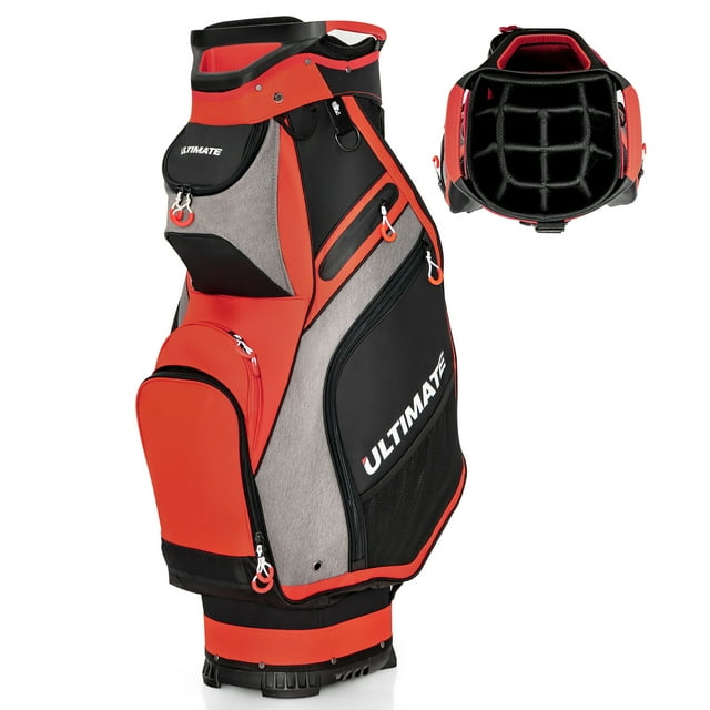 10.5" Golf Stand Bag w/14 Way Dividers Rain Hood 7 Zippered Pockets