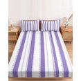 thumbnail image 2 of Twin Sze Fitted Sheet Set - Purple Striped 2 Piece Bedding Sets 16" Deep Pocket Fitted Sheet with 1 Pillowcase, Farmhouse Vertical Stripes Geometric Brushed Microfiber Hotel Luxury Bed Sheets, 2 of 9