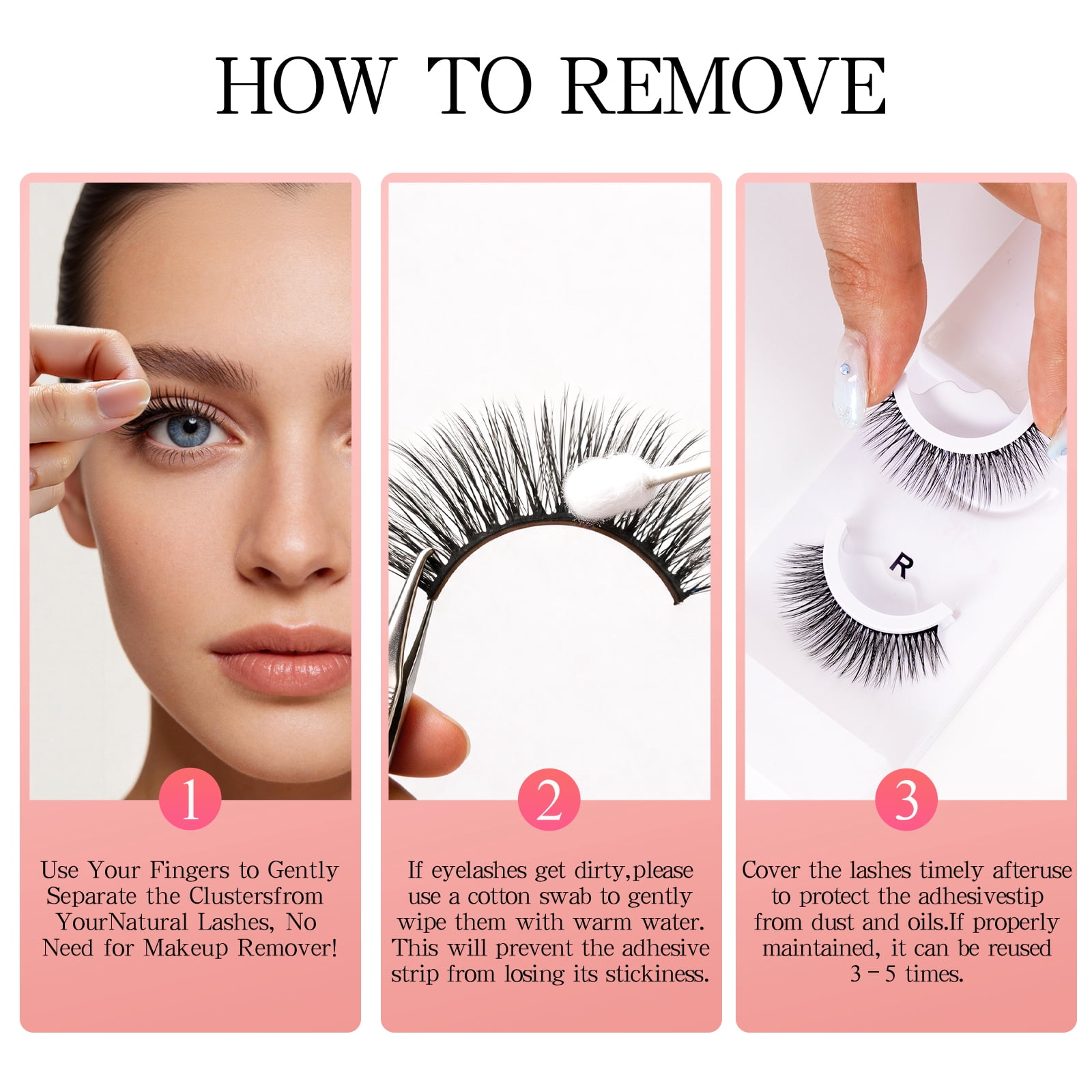 MEHORAN 3 Pairs False Eyelashes with Adhesive, Fluffy Self Adhesive False Lashes, Reusable Full Volume Strip Lashes, Lightweight & Washable, Strips 8-14mm