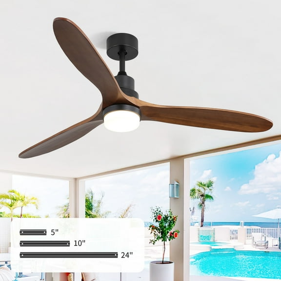 Sofucor 60-Inch Matte Black Ceiling Fan with Lights, Remote, Walnut Blades, Dimmable Light, Reversible DC Motor