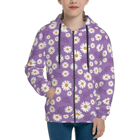 

Hoodies for Women Daisies Flowers Petal purple Long Sleeve Sweatshirt Drawstring Zip Up Hoodie with Pockets Teen Girl Clothes