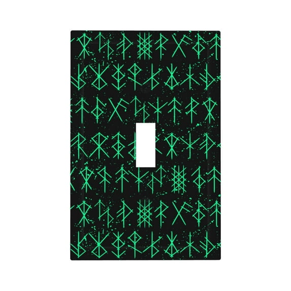DouZhe 1-Gang Toggle Switch Wallplate, Nordic Viking Mystic Runes Green Decorative Wall Plates