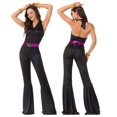 thumbnail image 2 of DHFJKG 70s Disco Jumpsuits For Women Retro Sleeveless Halter V Neck Wide Leg Long Pants One Piece Outfits With Belt Slim Fit Sexy Rompers Stylish Onesie, 2 of 7