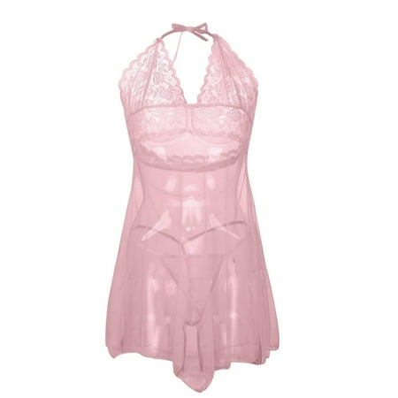 

RPVATI Women s Sexy Mesh V Neck Halter Teddy Bodysuit One Piece Lingerie Plus Size