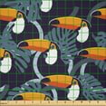 thumbnail image 2 of Ambesonne Tropical Fabric by the Yard Microfiber, Toucan Birds Monstera Leaf, 1 Yard, Dark Purple Orange, 2 of 2