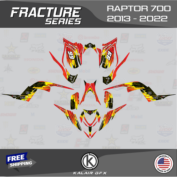 Kalair GFX Graphics Kit for Yamaha ATV RAPTOR 700 (2013-2022) Fracture Series