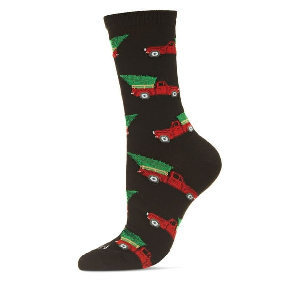 MeMoi Women's Christmas Tree Truck Holiday Crew Socks - Womens - Female, 9-11, Black