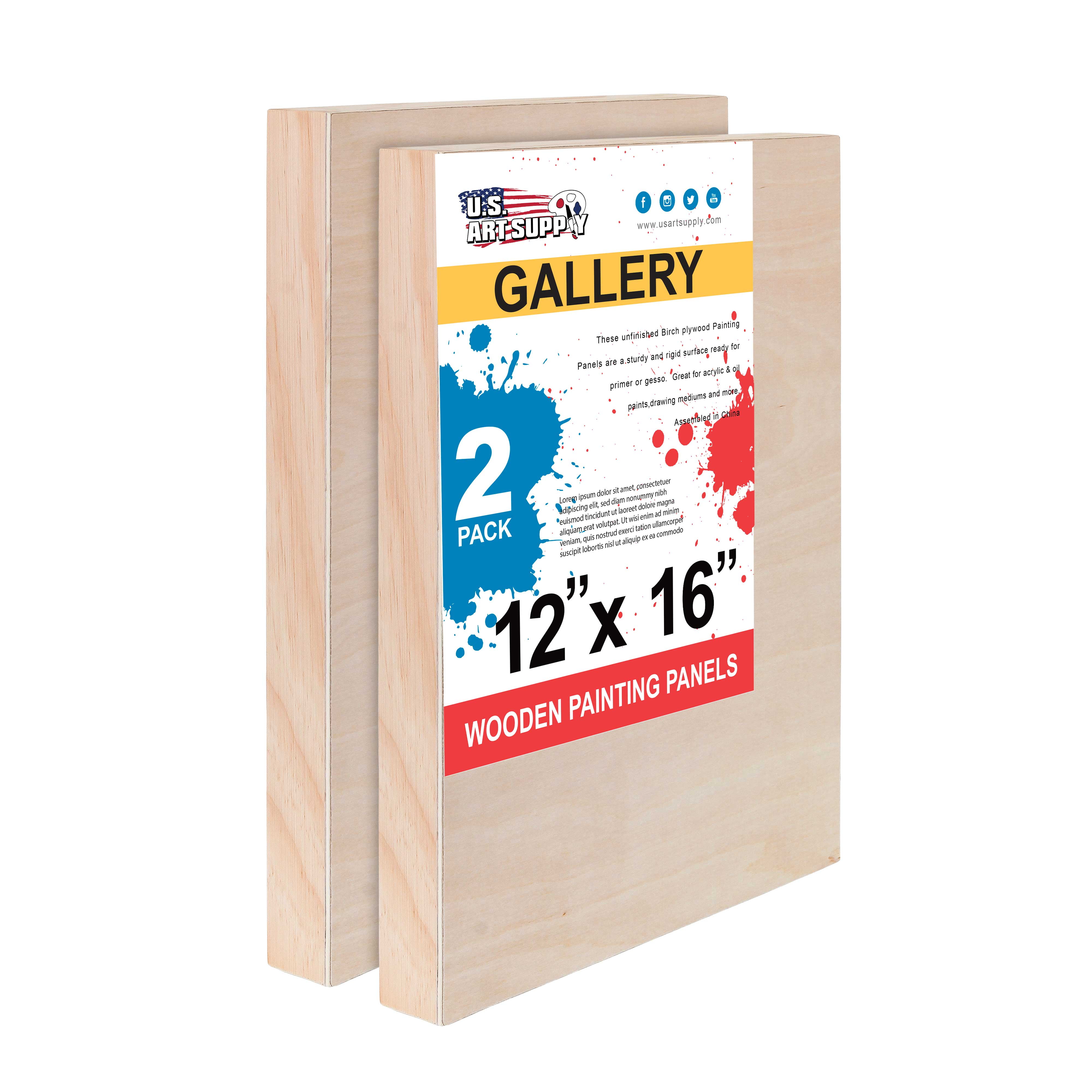 Encaustic - Artist Depth Wooden Wall Canvases Oil Acrylic Gallery 1-1/2 Deep Cradle Pack of 2 U.S Art Supply 16 x 16 Birch Wood Paint Pouring Panel Boards Painting Mixed-Media Craft