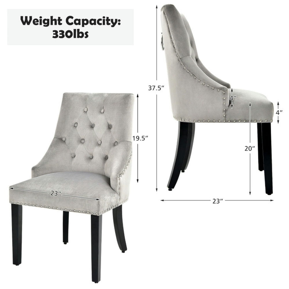 Demi Bonn Modern Upholstered Button-Tufted Dining Chair with Naild Trim and Backrest, Gray