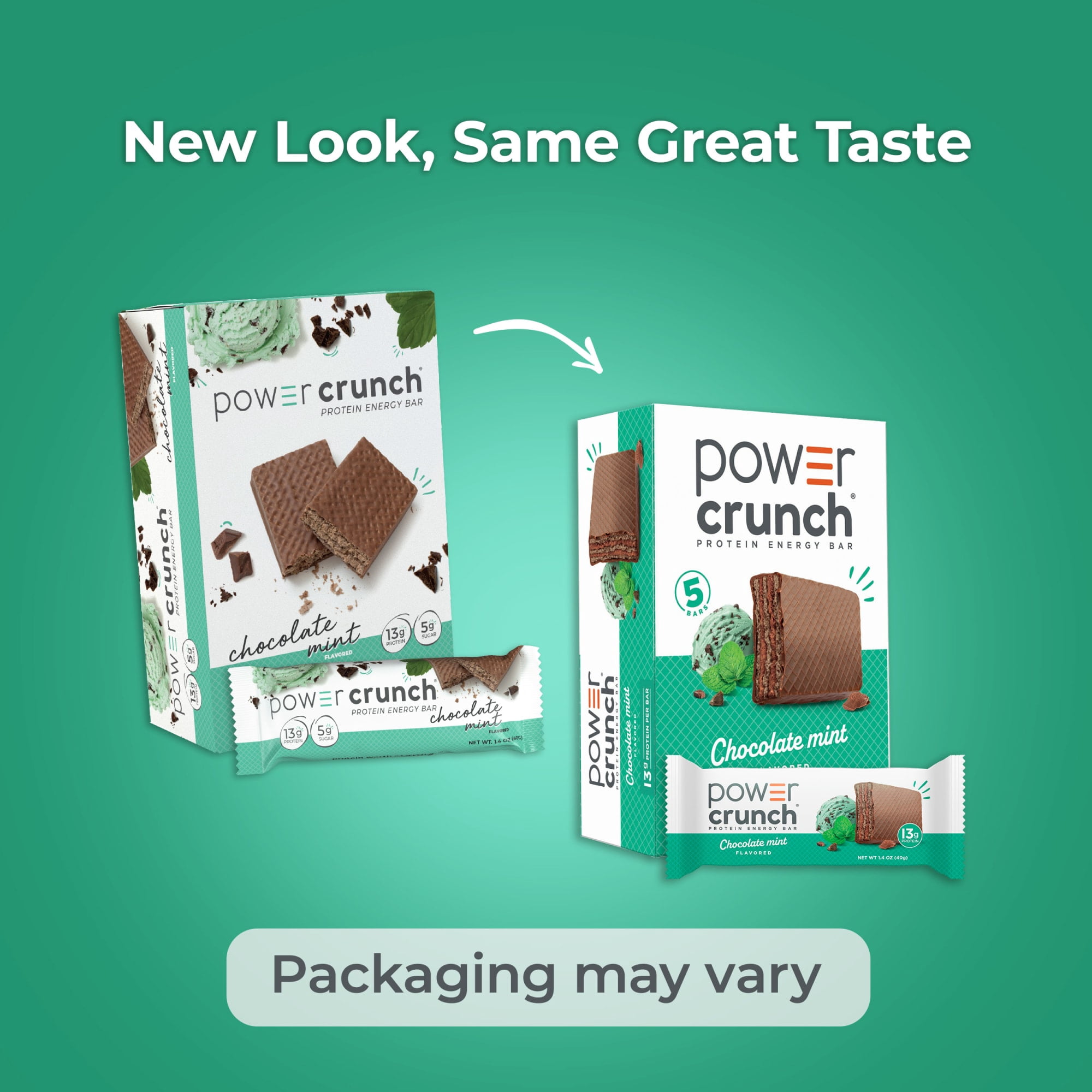 (6 pack) Power Crunch Protein Energy Bars, Chocolate Mint 1.4oz, 5 Count Carton