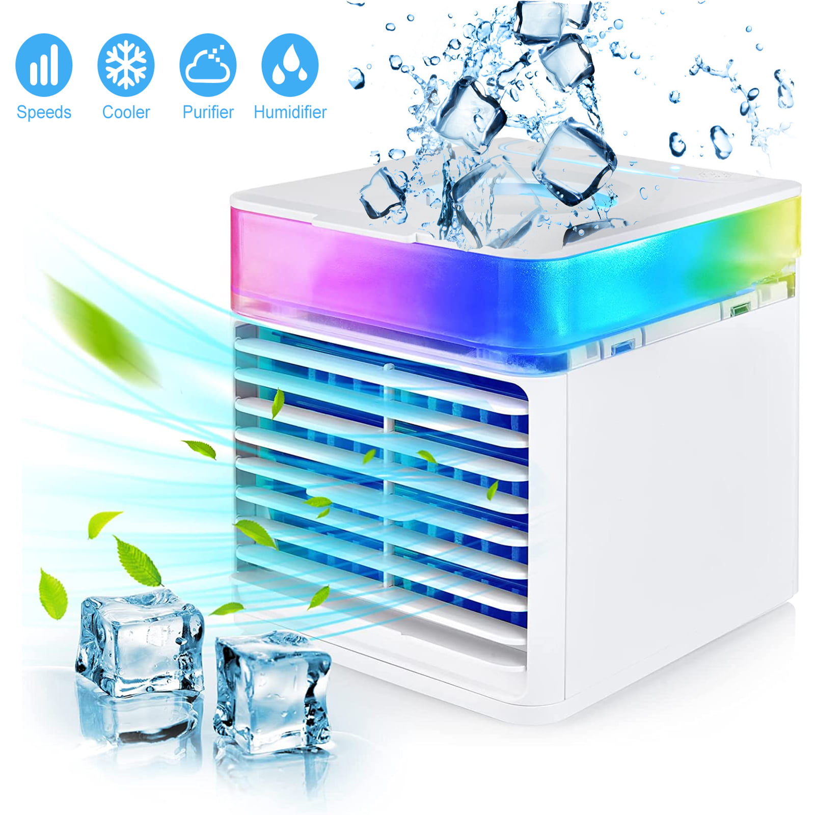 Mini Evaporative Cooler,4 In 1 Humidifier Purifier Night Light Desk Air Conditioner With 3 Speed For Quick Cool Home Office Bedroom Outdoor Volwco Personal Air Cooler Portable Air Conditioner Fan 