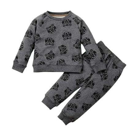 

Gureui Toddler Baby Boys Fall Outfit Cartoon Print Round Collar Pullover and Elastic Waist Trousers