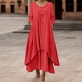 thumbnail image 2 of XDZJLR Robes pour Femmes Été Irrégulier Uni Manches Longues Long Ample Col Rond Jupe, 2 of 5