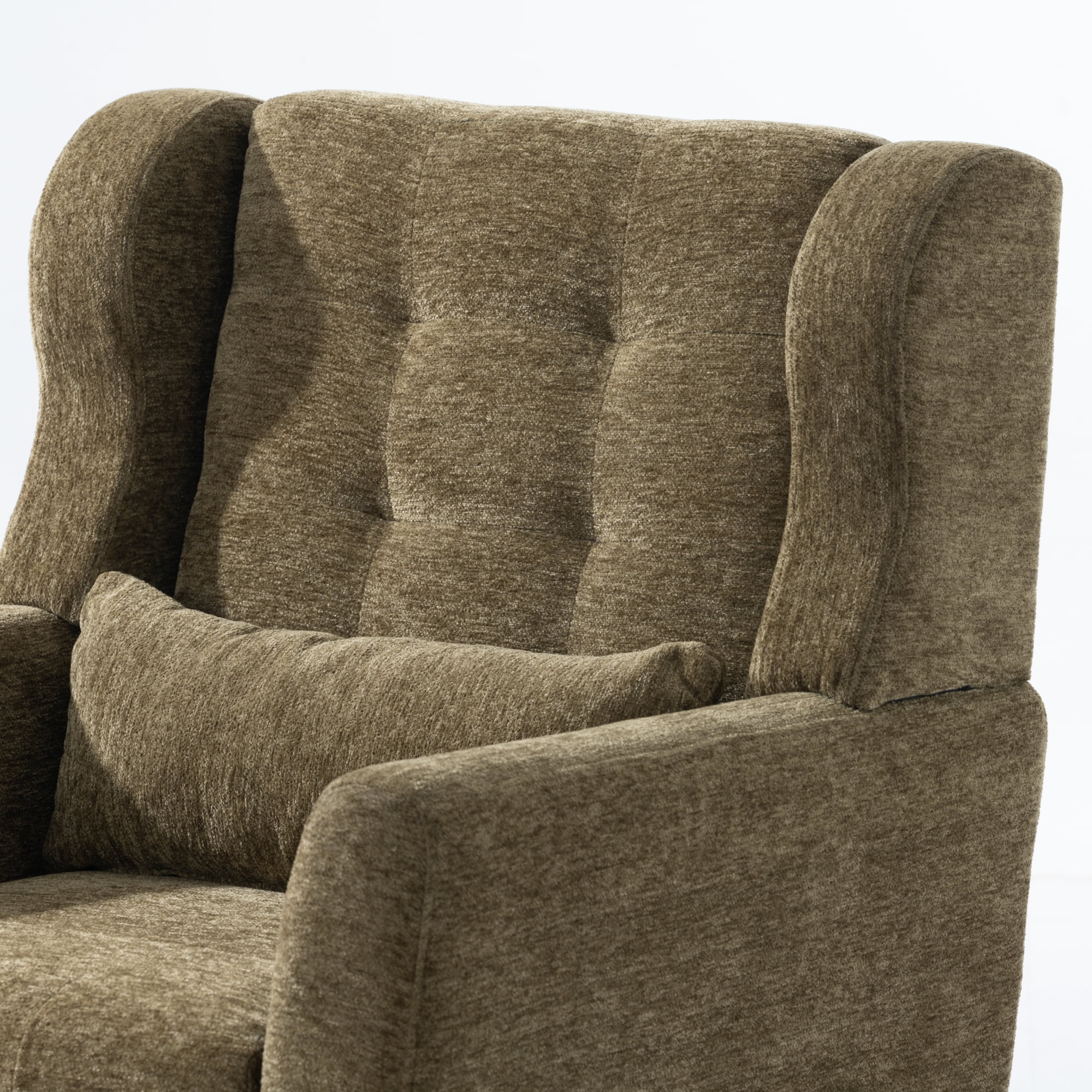 Leumius Modern Accent Chair with Solid Wood Leg, Chenille Armchair with Pillow, Comfy Soft Padded Lounge Chair for Small Space, Bedroom, Living Room Olive Green