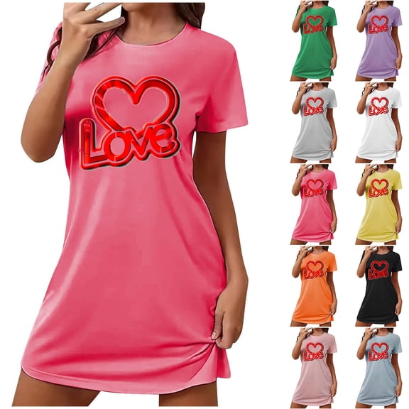 Sakmal Love Womens Moomoo Nightgowns Short Sleeve Valentines Soft Sleepshirt Heart Print Short Nightgowns for Women L