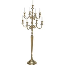Hamptons Tall Nine Taper Candle Golden Candelabra, Handcrafted, Aluminum Nickel, 6 Feet Tall (70.75 Inches Tall -180 cm)