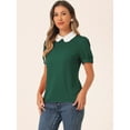 thumbnail image 4 of DARING DIVA Contrast Puff Short Sleeve Blouse Top M Dark Green, 4 of 6