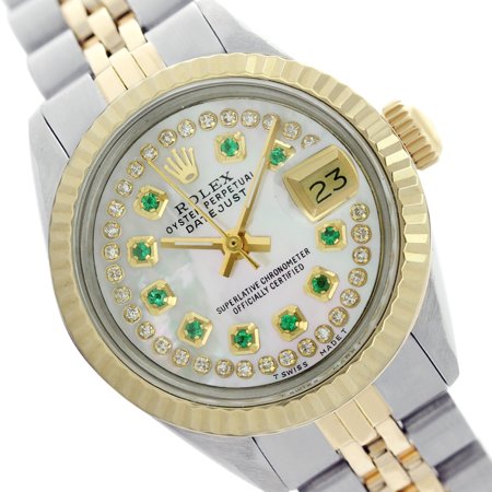 Rolex Mother Of Pearl Bracelet - Pre-owned Rolex Ladies Datejust String White Mother of Pearl Diamond Bezel Two Tone 26mm