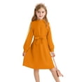 thumbnail image 5 of Actgleam Girls Mesh Long Sleeve Dress Crew Neck A-Line Party Belted Dresses,Orange,13-14Years, 5 of 8