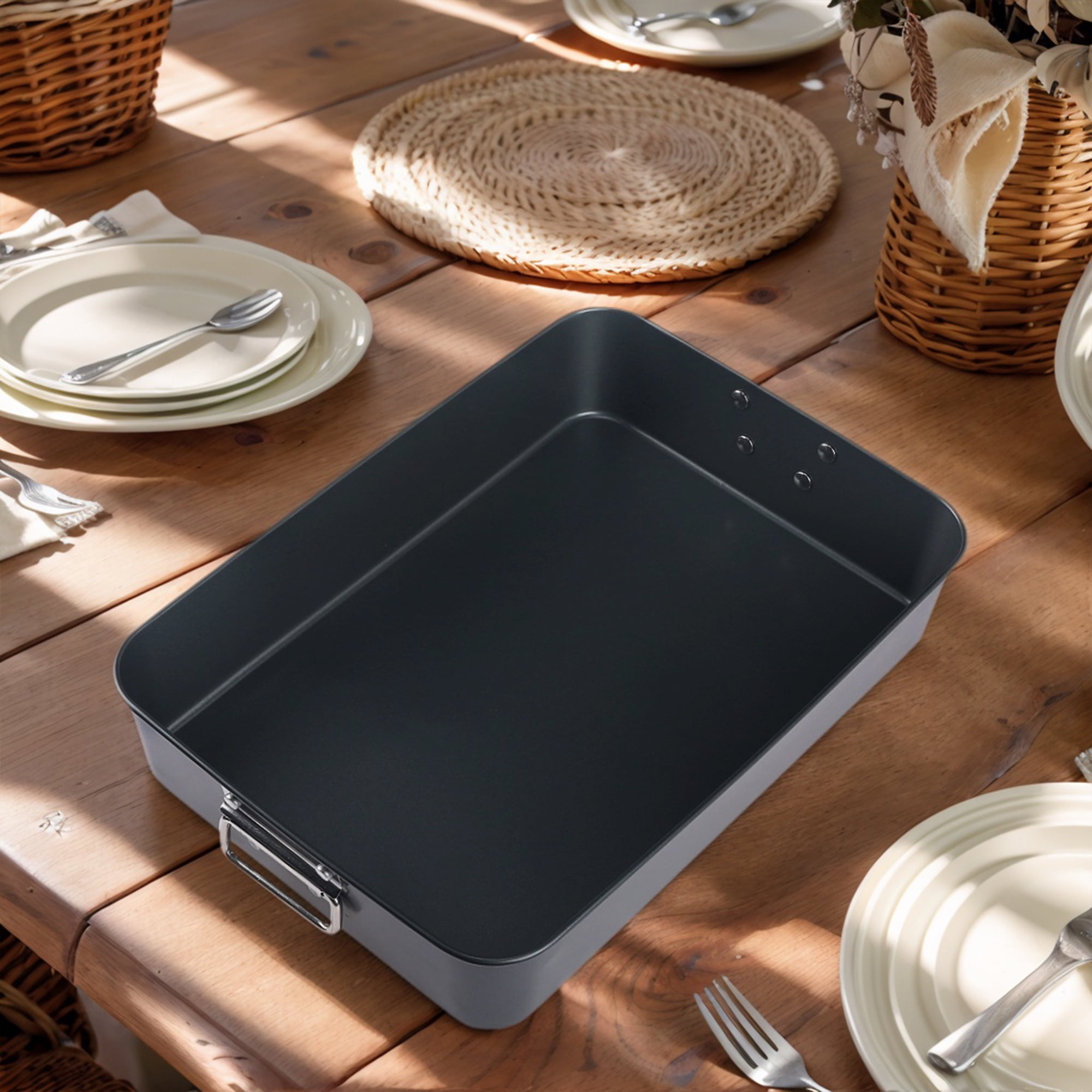 Unique Bargains Set of 2 Baking Sheet Nonstick Cake Pan Black 16.1*11.6*3.1in