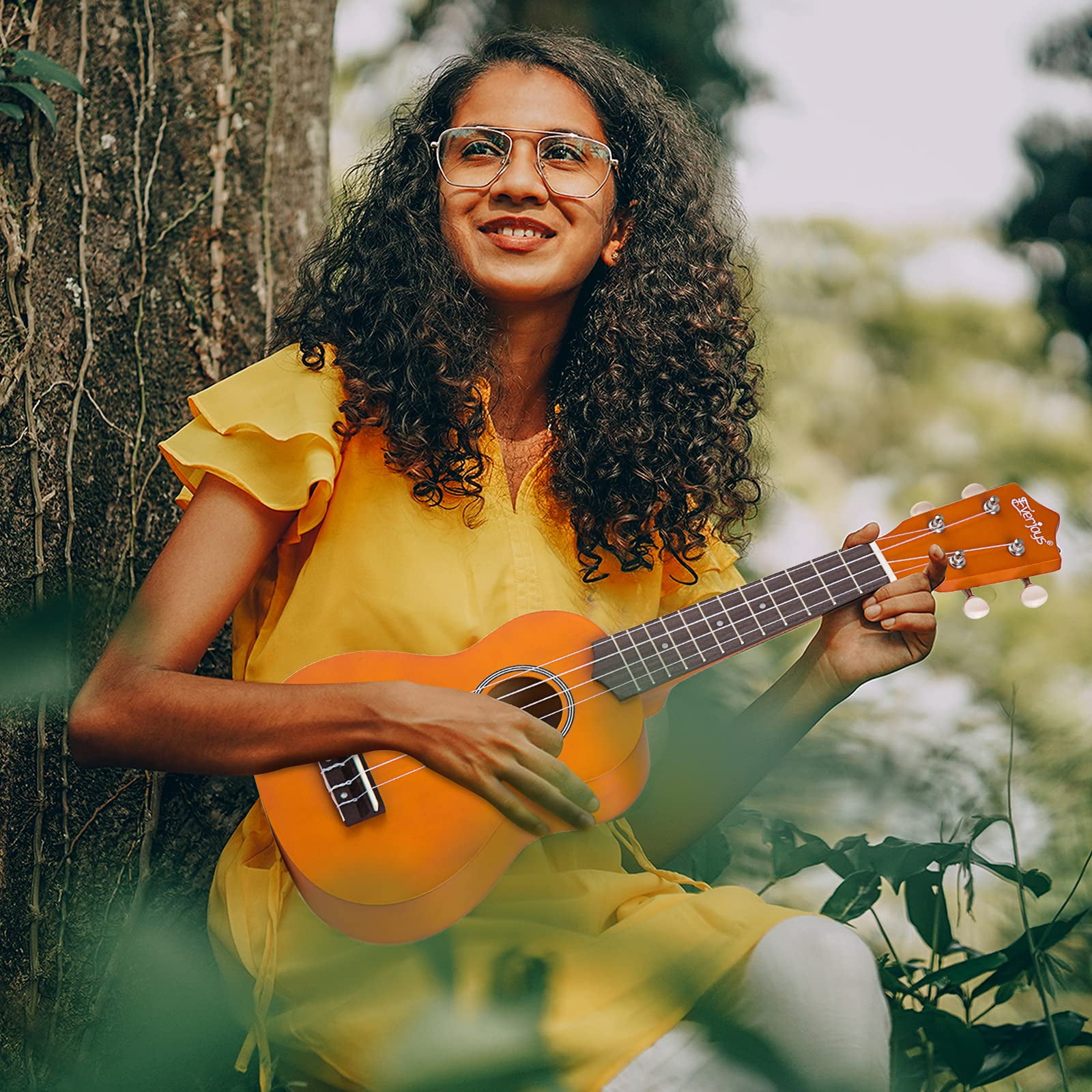 Everjoys 21 inch Soprano Ukulele Starter Kit w/Gig Bag,Rainbow String,Free Online Lesson,Tuner,Pick,Strap,Songbook