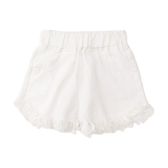 Akiihool Jean Shorts for Girls Girl's Jean Shorts High Waist Straight Leg Denim Shorts (White,7-8 Years)