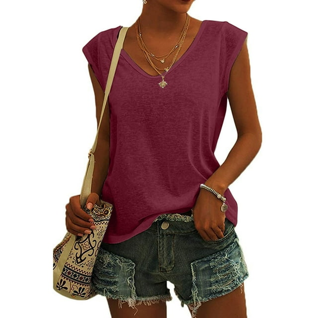 CEHVOM T-Shirt Décontracté pour Femmes à Col Rond, Manches Courtes, Ample, Doux, Couleur Unie