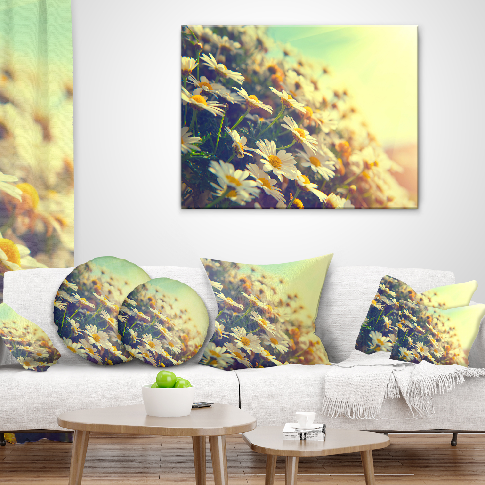 Designart Nature with Blooming Chamomiles - Floral Throw Pillow - 16x16