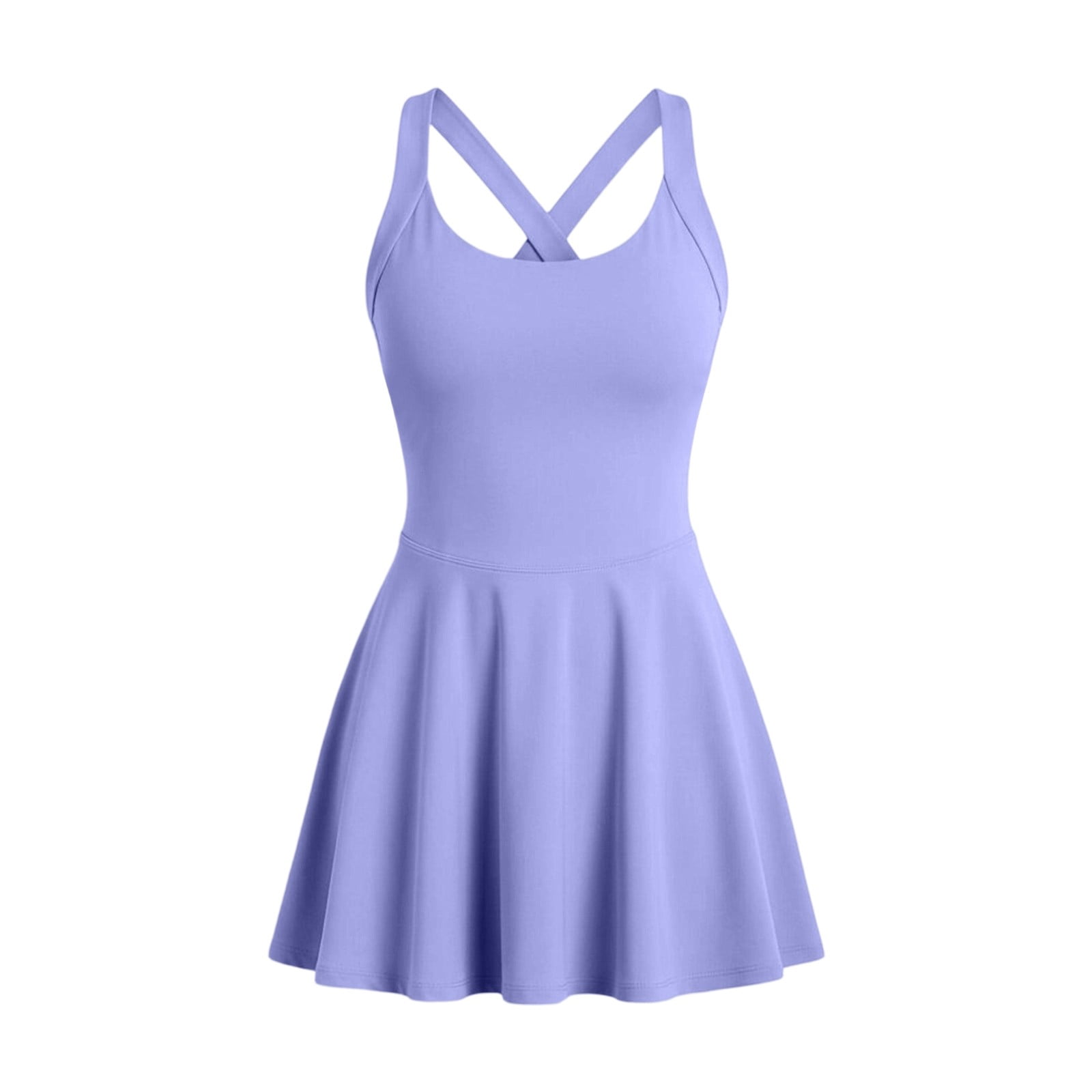 Wang6 Tennis Dress for Women Sleeveless Golf Dresses Ruffle Hem Backless Workout Athletic Gym Dresses Beach Mini Dress Light Purple S