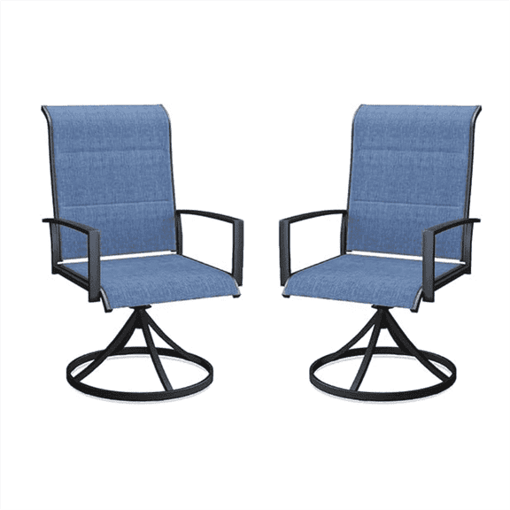 MEOOEM 360° Swivel Outdoor Patio Chairs Set of 2, Blue Padded Textilene Fabric & Metal Frame Patio Swivel Rocker Chairs 450LBS for Outside, Porch, Lawn