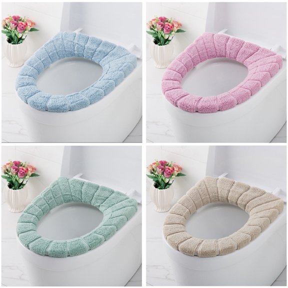 4 Pack Toilet Seat Covers, Soft Warmer Toilet Seat Cushion Cover Stretchable Washable Fiber Cloth Toilet Lid Seat Cover