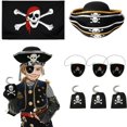 thumbnail image 2 of Accesorios de disfraz de capitán pirata, sombrero de pirata, gancho, Bandera de mano, globos para Halloween, suministros de decoración para fiesta de cumpleaños de niños, 2 of 4