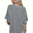 thumbnail image 4 of Mohiass Women's Summer Casual Crewneck Batwing Half Sleeve T-Shirts Solid Color Loose Fit Cute Basic Flowy Tops Tees Blouses Gray 2XL, 4 of 5