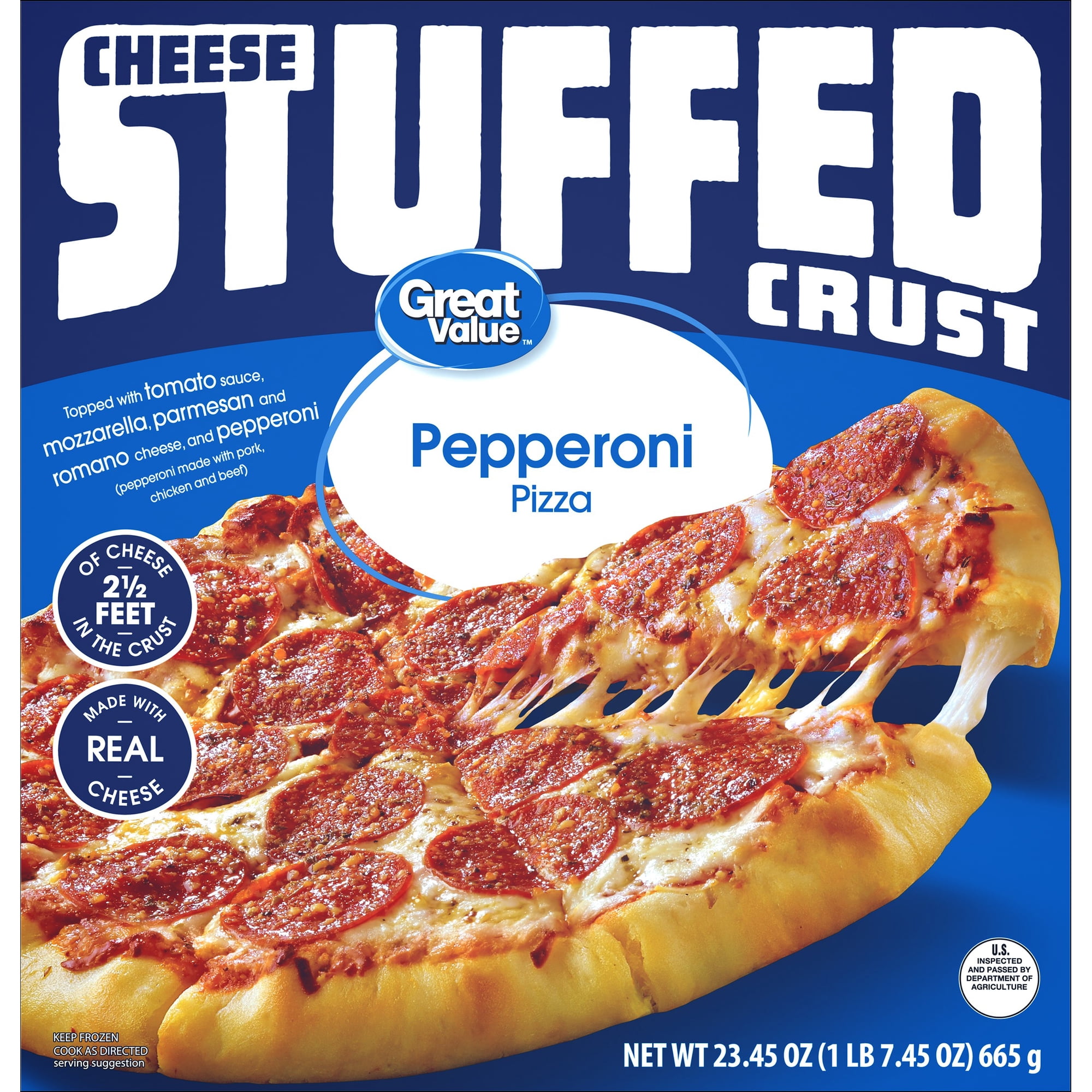 Great Value Stuffed Crust Pepperoni Pizza, Tomato Basil Garlic Sauce, 23.45 oz (Frozen)