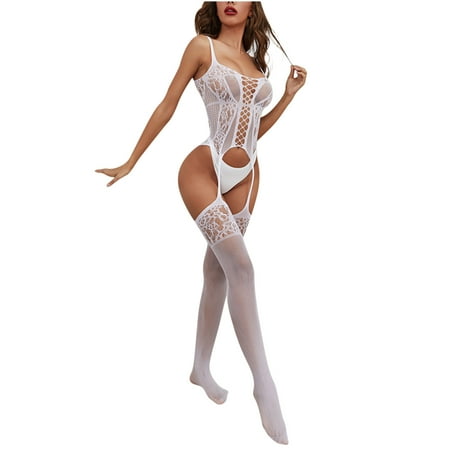 

QENGING Lingerie for Women Deep V Hollow Bodysuits Open Corsets Lace One Piece Pajama Deals of The Day