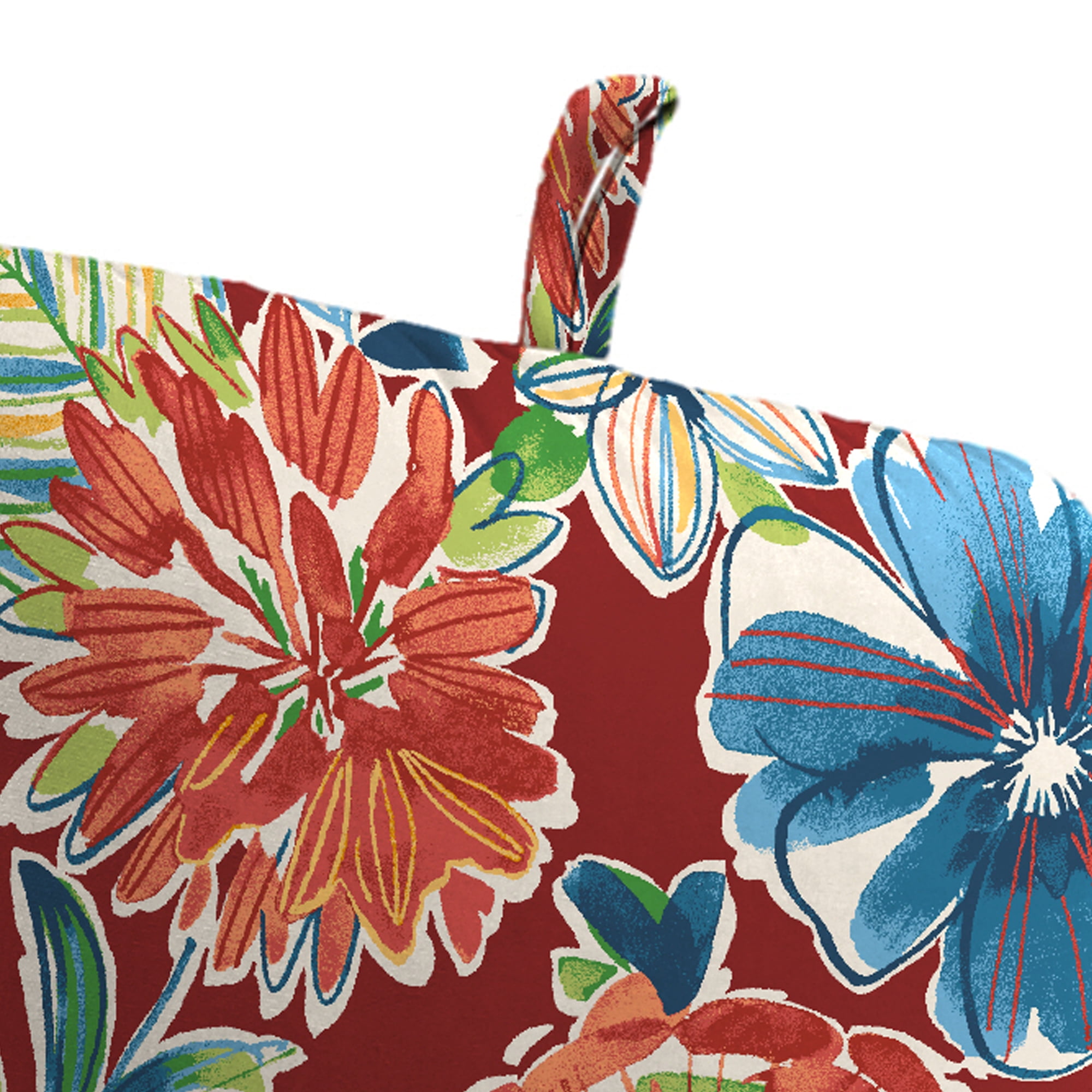 Jordan Manufacturing 45" x 22" Colsen Berry Red Floral Rectangular Outdoor Chair Cushion with Ties and Hanger Loop