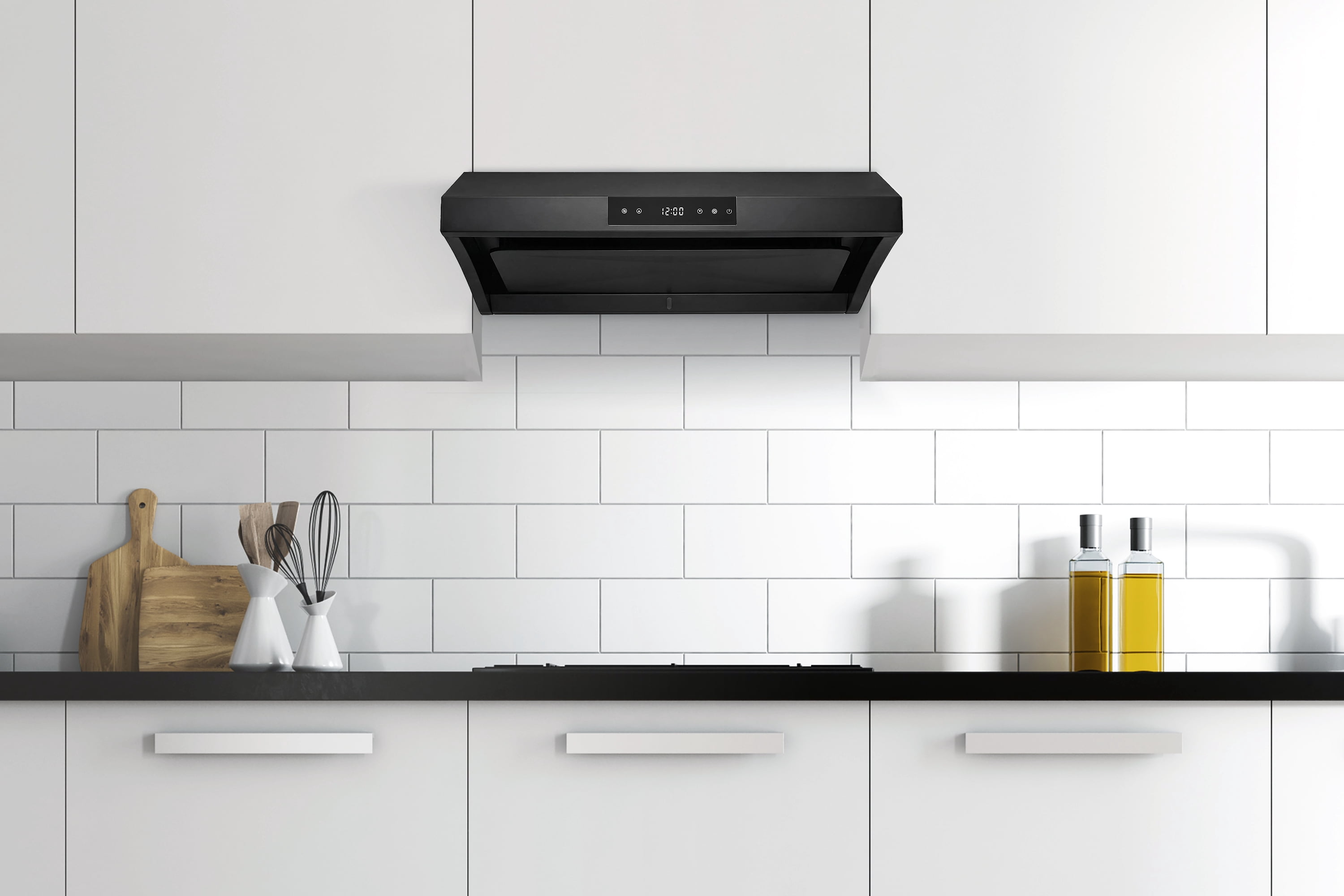 Hauslane UC-PS38 30-in Ducted Black Undercabinet Range Hood with Steam Clean