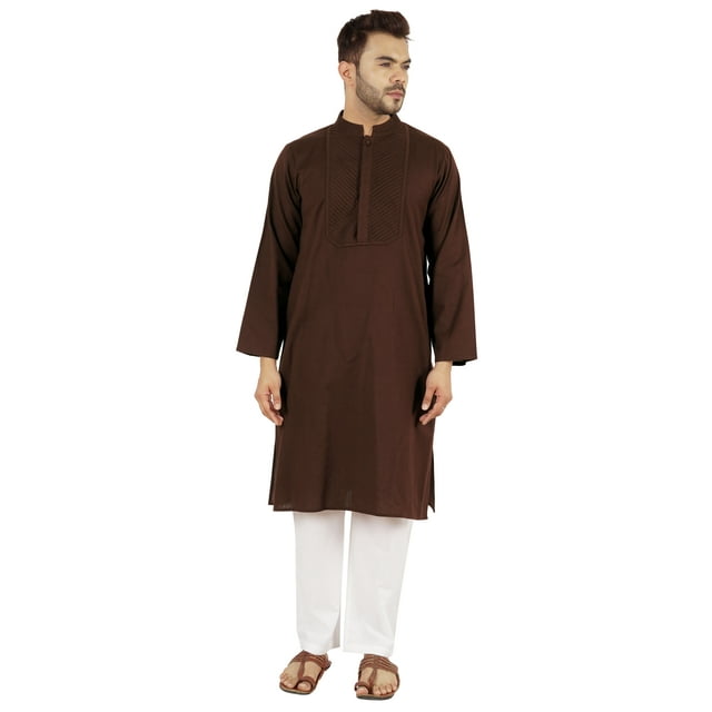 Atasi Indian Solid Kurta Pajama Set For MensMandarin Collar Casual Long-Wear Kurta