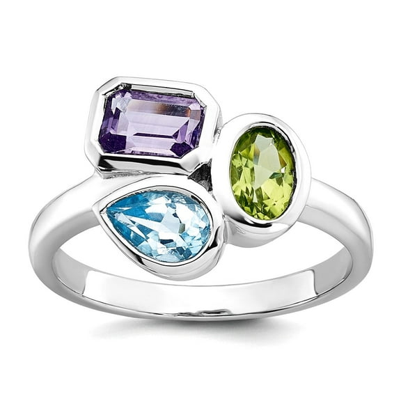 20.2mm 925 Sterling Silver Rhodium Plated Polished Blue Topaz Peridot Amethyst Ring Size 6 Ring for Women