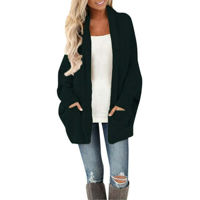 Manteau d'Automne pour Femme, Tricot Uni, Col Rond, Veste Chaude, Mi-Longue, Manteau Mode, Manteau Extérieur, Manteau Ouvert à l'Avant, Pardessus Torsadé
